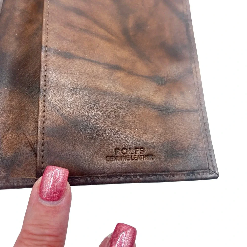 Rolfs Mens Brown Marbled Genuine Leather Pocket Secretary Wallet 63257-21-0 NEW